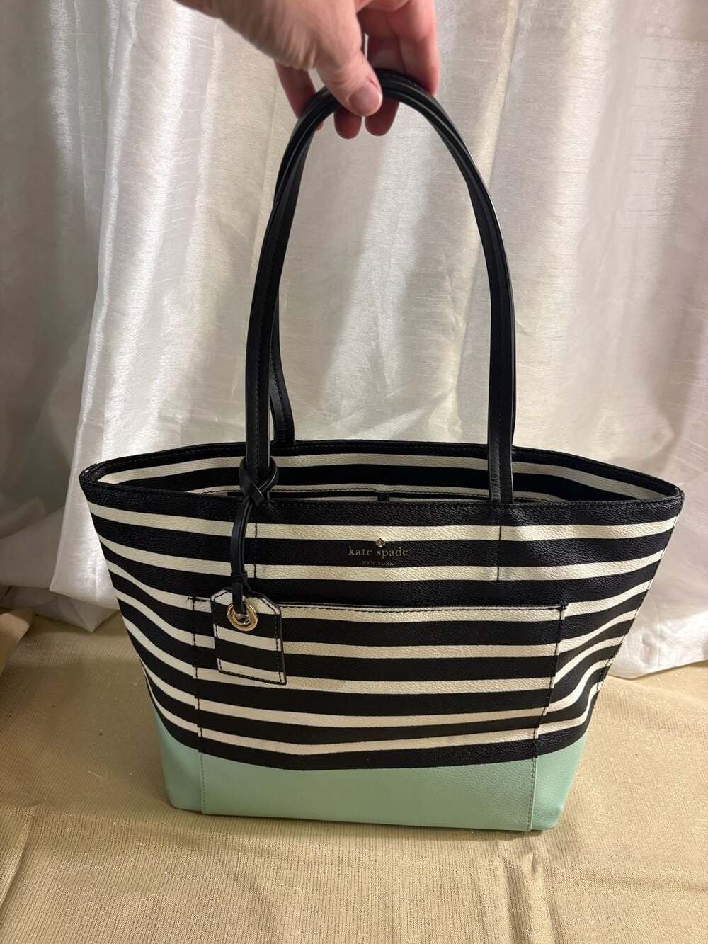 Kate Spade New York Hyde Lane Riley Black White Stripe Tote Bag
